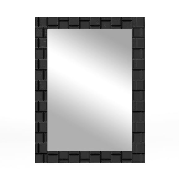 Gymax 32'' x 24''Wood Framed Wall Mirror w/Solid Wood Frame Vertical Horizontal Hanging