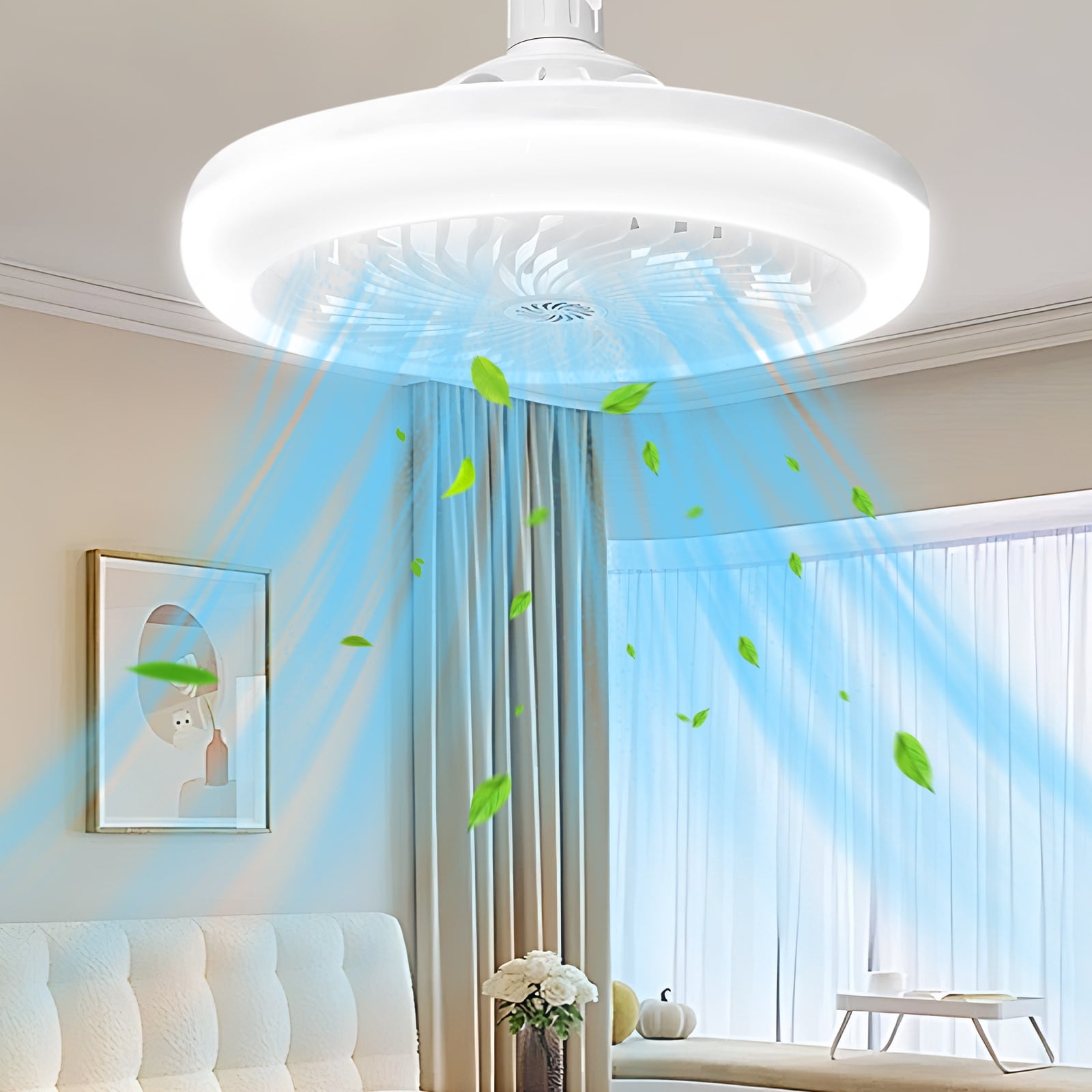 Ceiling Fan with Light & Aromatherapy, 10" Universal Head Socket Fan with 3-Speed Quiet Fan, 3-Color Dimmable LED Hidden Fan for Bedroom, Closet & Kitchen
