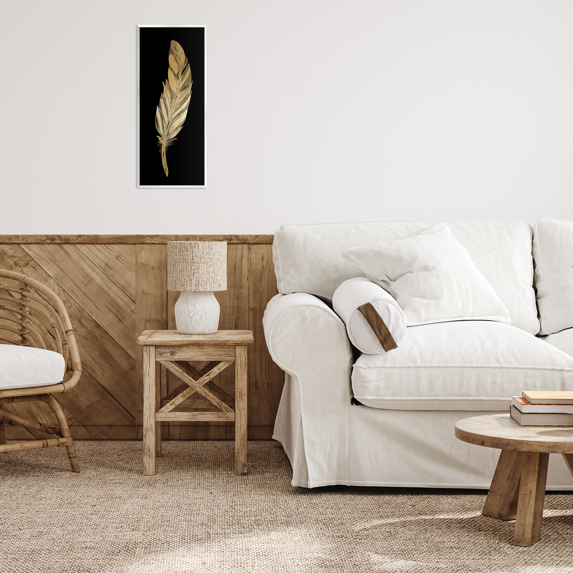 Glam Feather Black & Gold Wall Plaque Art, design by Kim Allen