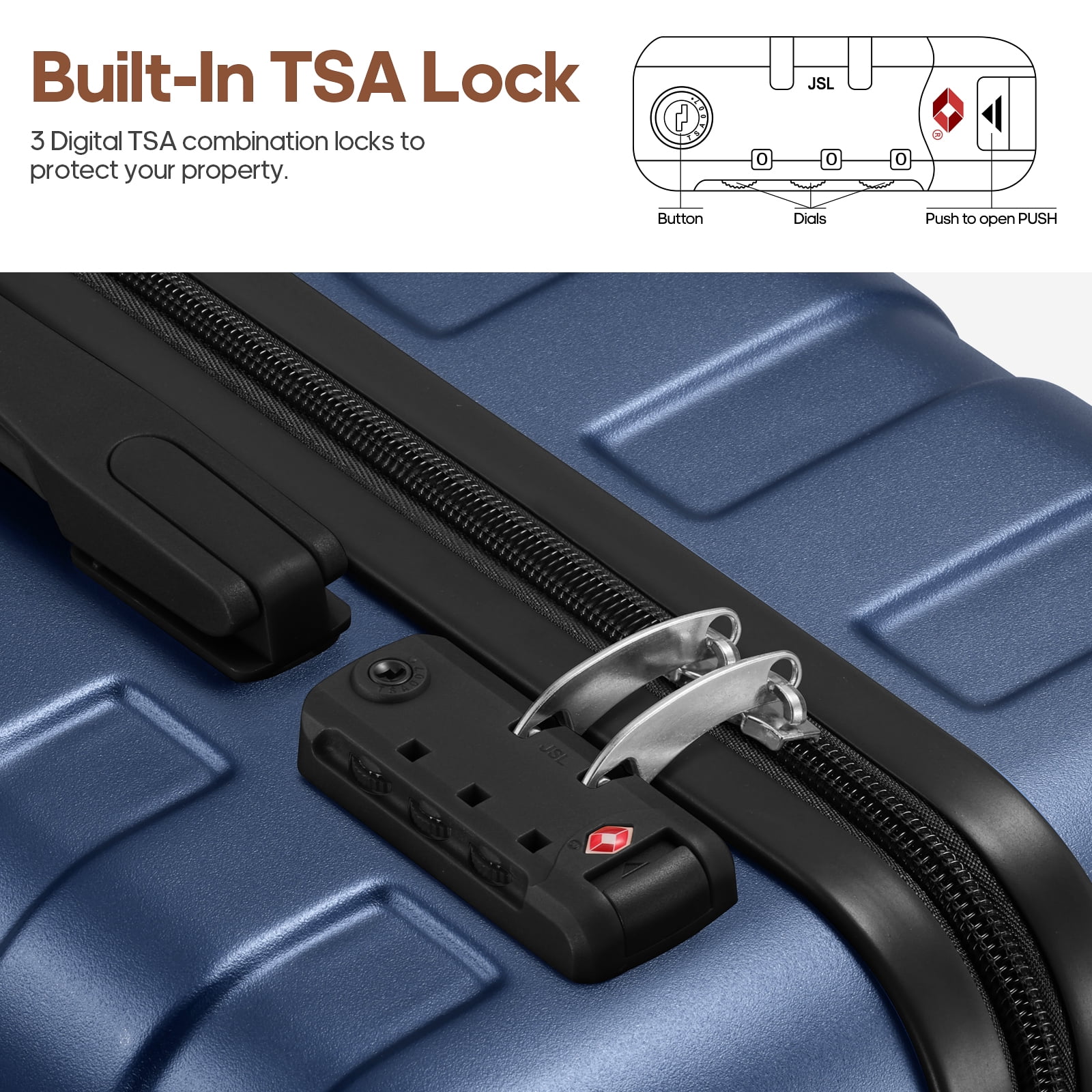 MIUSSE Hardshell Luggage Sets 3 Pieces, Hardside Lightweight Suitcase with Spinner Wheels and TSA Lock, Blue Luggage Set 20in24in28in