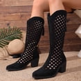 thumbnail image 5 of Purcolt Womens Hollow-out Mid-Calf Boots Vintage Trendy Faux Suede Pointed Toe Block Heel Booties Comfort Casual Non-Slip Western Cowgirl Boots with Back Zip, 5 of 9