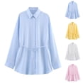 thumbnail image 1 of Tops de verano,Blusa de manga larga con solapa para mujer, camisa informal de poliéster, color liso, ideal para el hogar o la oficina, sopatenor, 1 of 8
