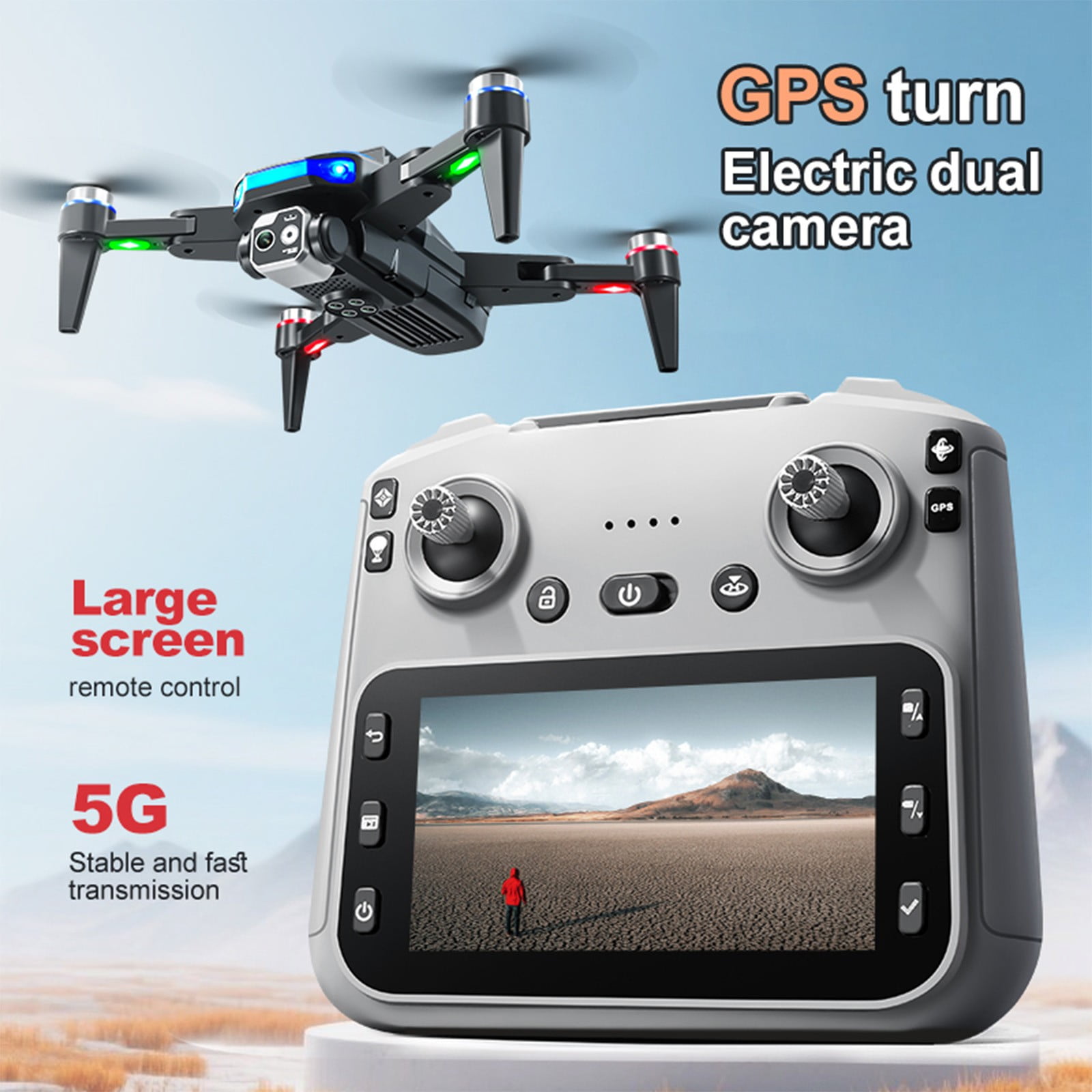 Drone with Camera for Kids and Adults, 4.5-Inch Screen Remote Control with GPS, Dual HD Cameras, Long Flight Time, Wide Control Range^