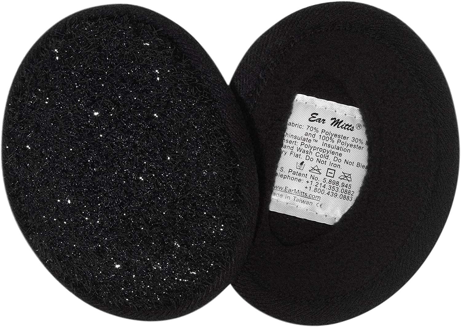 Ear Mitts Bandless Ear Muffs For Women, Black Sparkle Ear Warmers