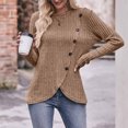 thumbnail image 6 of BLTIBY Long Sleeve Shirts for Women Knit Round Neck Button Dressy Solid Color Sweater Blouse Autumn Lightweight Casual Tunic Tops Khaki S, 6 of 7