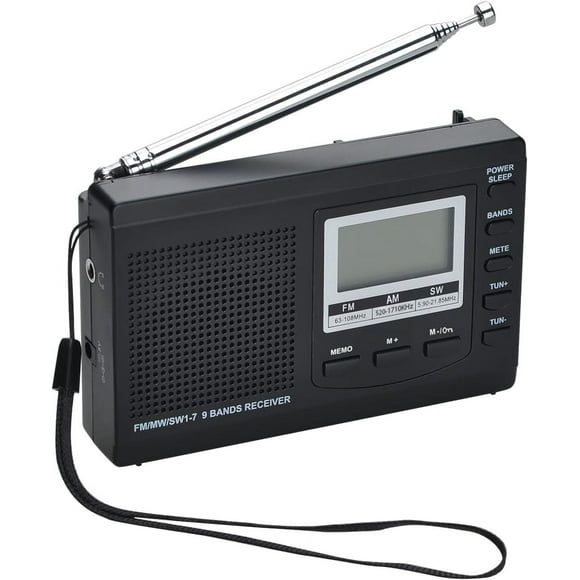 Zshan AM/FM/SW1-7 Portable 9 Band Radio Receiver with Speaker and Headphones, Excellent Reception Digital Radio with 12/24H Time Display, Backlight, Alarm, Battery Operated