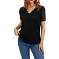 thumbnail image 3 of Douhoow Women Loose T-Shirts Summer Casual Blouse Solid Color Short Sleeve V Neck Tops, 3 of 6