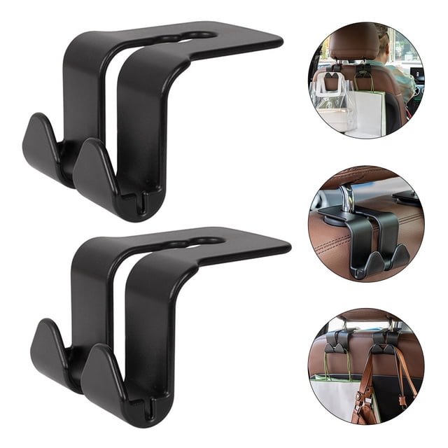 Raindrops 4Pcs Universal Car Back Seat Hooks Compact Black Headrest Hangers for Extra Storage