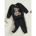 thumbnail image 3 of Wassery Baby Girls Boys Pants Set 3 6 9 12 18 24 Months Infant Long Sleeve Crew Neck Bear Sweatshirt with Elastic Waist Plaid Sweatpants, 3 of 8
