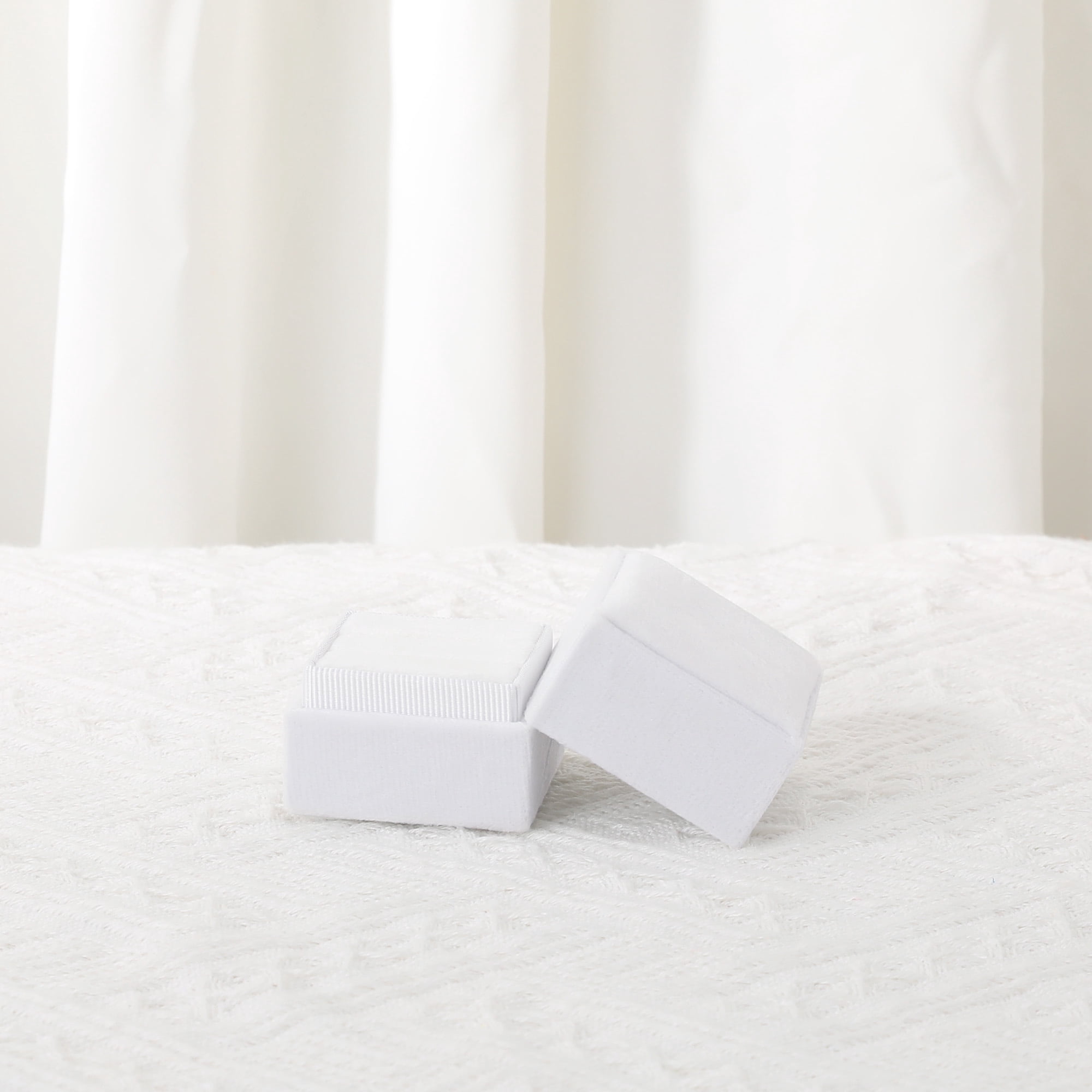 Unique Bargains Velvet Square Ring Box Storage for Proposal White