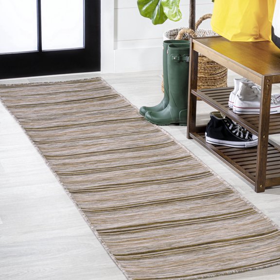 JONATHAN Y TUSCAN SUN 2 x 8 Runner Rug, Bo Farmhouse Wide Stripe - Brown/Natural, TSN101A-28