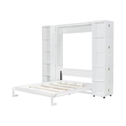 Mintazer Queen Murphy Bed with Pull-Out Storage Cabinets, Modern Foldable Wall Bed with Storage Doors for Bedroom Apartment Guest Room, White