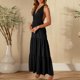 thumbnail image 5 of Pantalones de Vestido Casual para las Mujeres Estilo sin Mangas Sólido V Cuello Vendaje Vestido Largo, Camisas de Vestido Casual para las Mujeres Inspirado Bodycon Maxi de Verano, 5 of 6