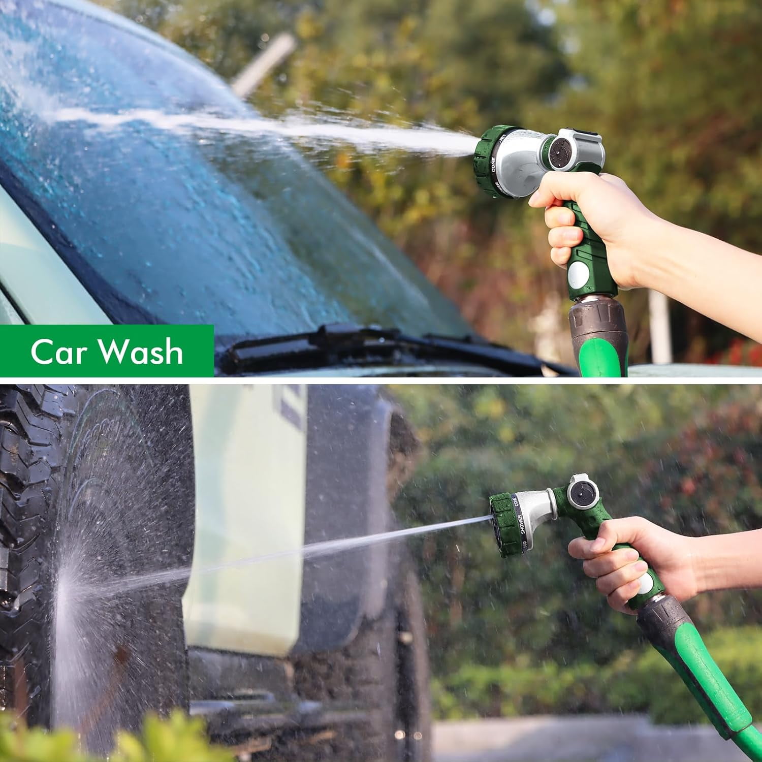 Heavy Duty Hose Nozzle, Metal Garden Water Hose Sprayer with 7 Watering Patterns, Thumb Control, On Off Valve, High Pressure Nozzle Sprayer for Watering Plants, Car and Pet Washing, Blue
