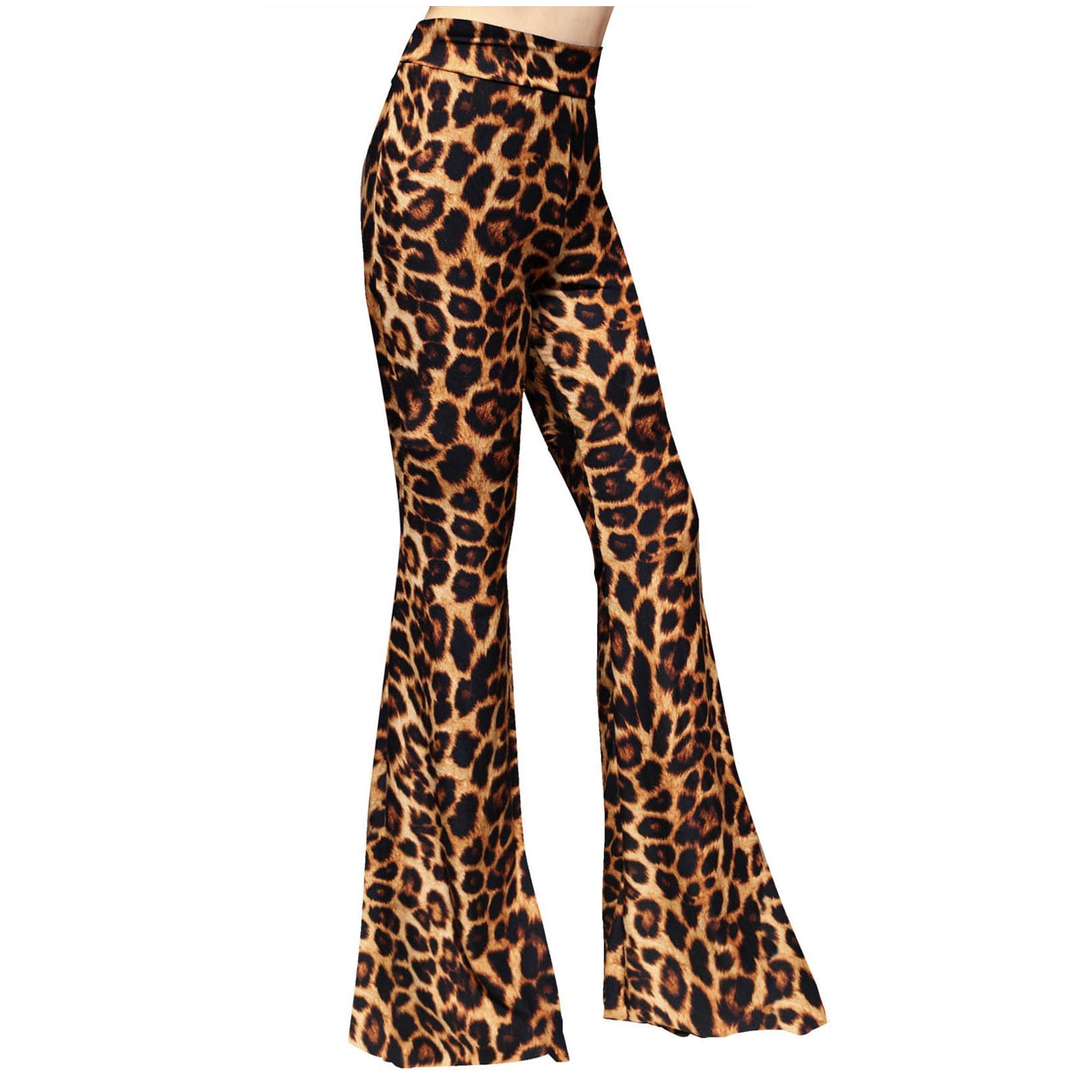Dyegold Stretchy Flare Leggings for Women Vintage Leopard Print