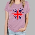 thumbnail image 3 of WREESH Women's Round Neck Uk Flag Print T-Shirt Short Sleeve Fashion Blouse Pink, 3 of 5