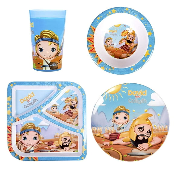 He Loves Me David & Goliath 4 Piece Mealtime & Dinnerware Kids Set BPA Free