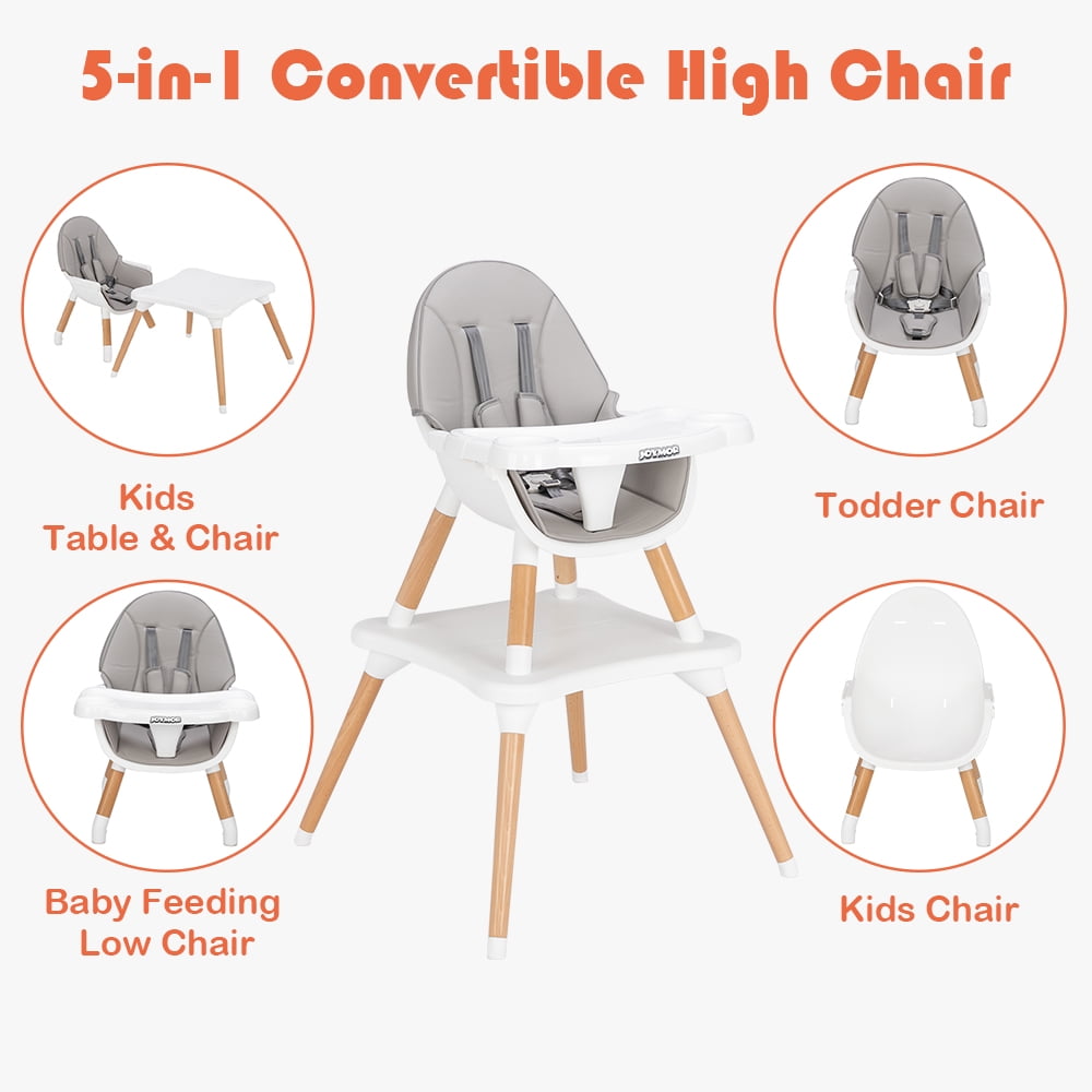 JOYMOR 5-in-1 Baby High Chair Feeding for Infants Toddler, 4-Position Adjustable, Wood, Off White