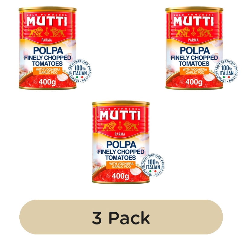 Mutti Polpa Finely Chopped Italian Tomatoes & Garlic 400g, British Import (Pack of 3)
