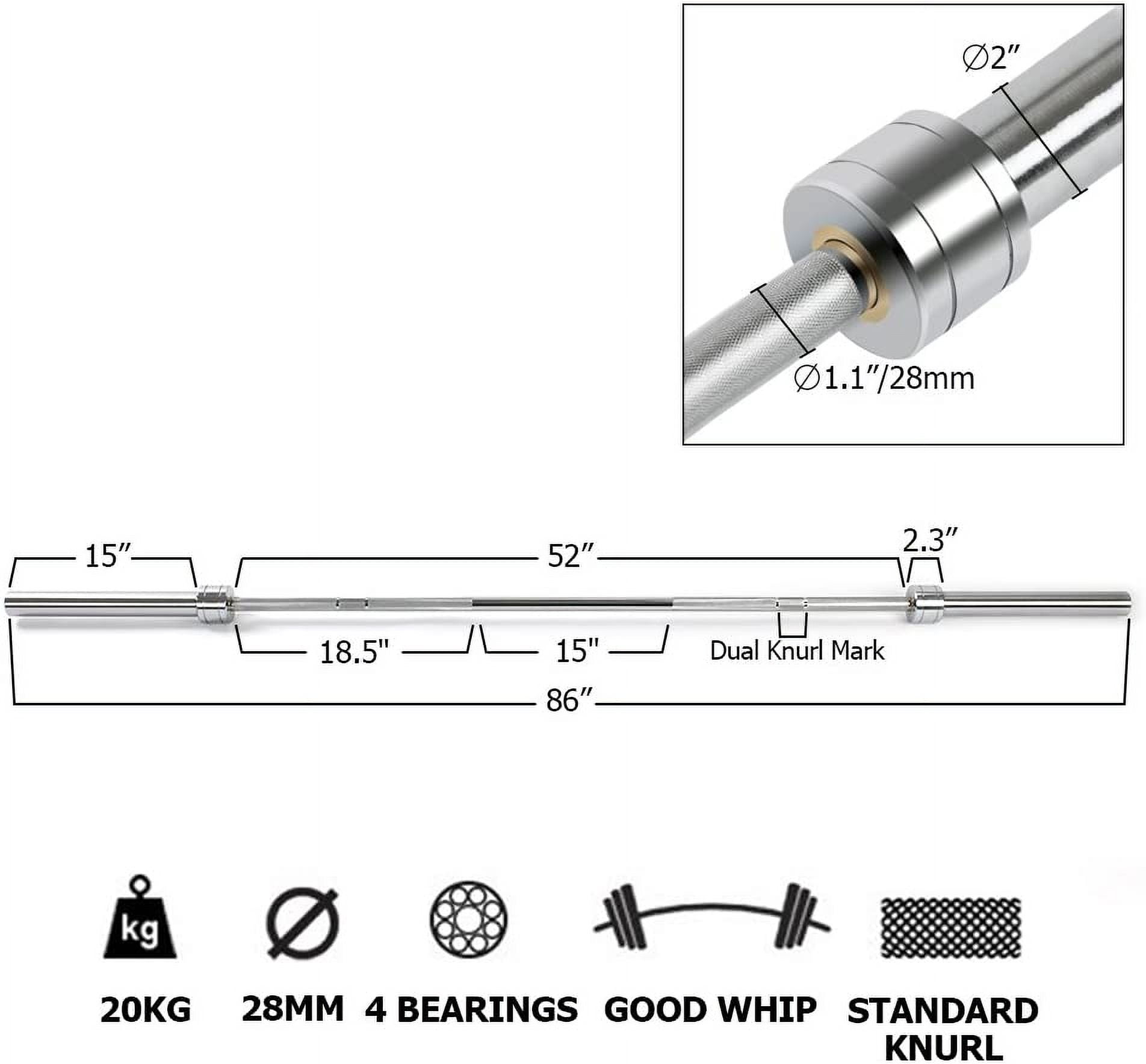 Exercise Equipment Barbell Bar for 2" Olympic Plates, Home Gym Weightlifting Bar 4Ft Solid Weight Bar 5Ft Fitness Training Curl Barbell 7.2Ft,Workout Equipment