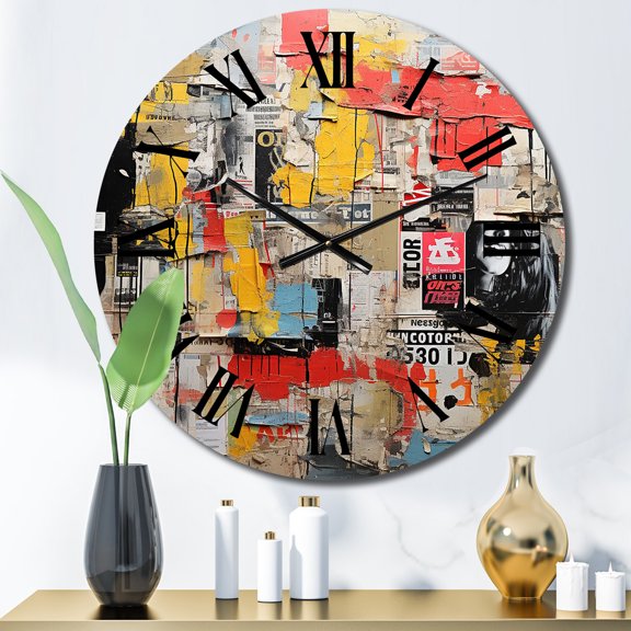 Designart "Urban composition III" Abstract Collages Oversized Wall Clock