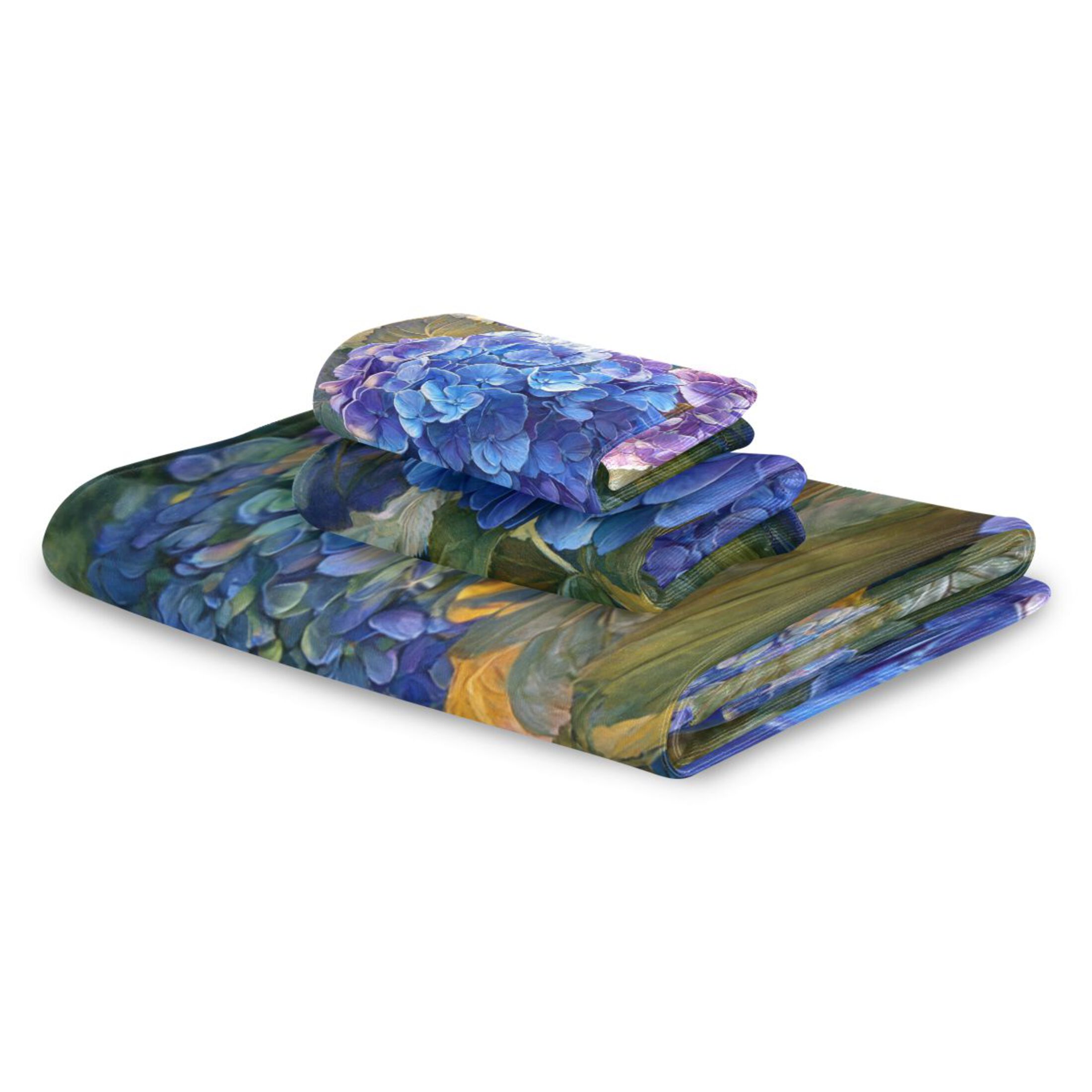 3 Sizes of Towel Sets Including Bath Towel Hand Towel and Washcloth for Daily Use Beautiful Painting Of Hydrangeas