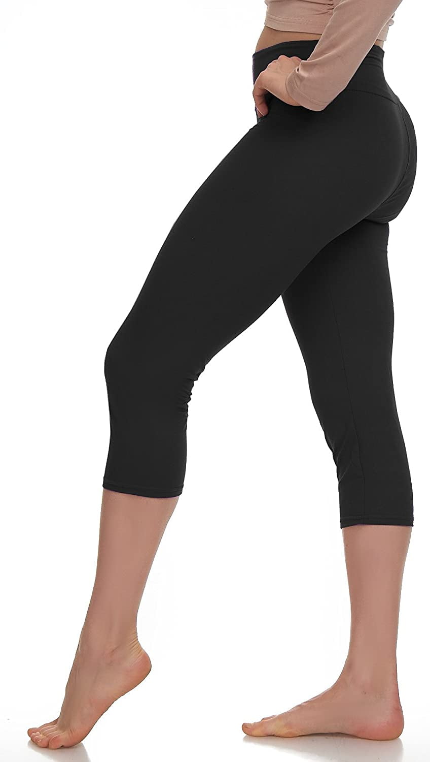 2-Pack Women Basic Solid Stretch Capri Leggings Skinny Slim Fit XS Small Medium 