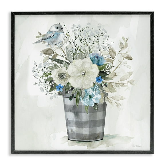 Stupell Industries Cottage Blooms Plaid Vase Plants & Flowers Painting Black Framed Art Print Wall Art, 12 x 12