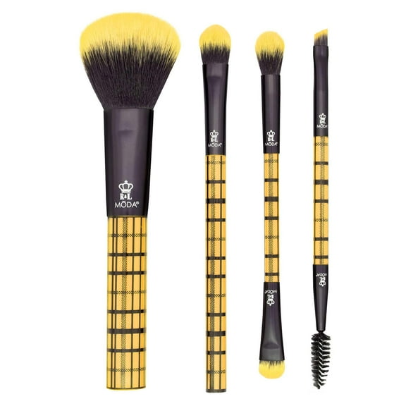 Moda Brush Plaid Yellow 4pc Makeup Brush Set, Includes Face and Eye Makeup Brushes