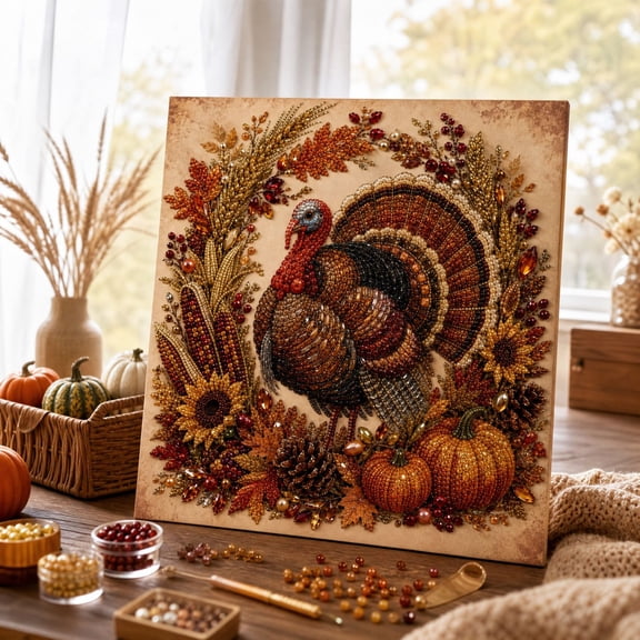 Fall Pearl Art DIY Kit for Adults,3D Pearl Bead Diamond Painting Craft,Beginner Friendly Stress Relief Craft,Autumn Wall Art and Home Decor,A