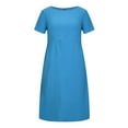 thumbnail image 6 of Women Plus Size Dresses Summer Solid Color Round Neck Short Sleeve Cotton Linen Dress, 6 of 9