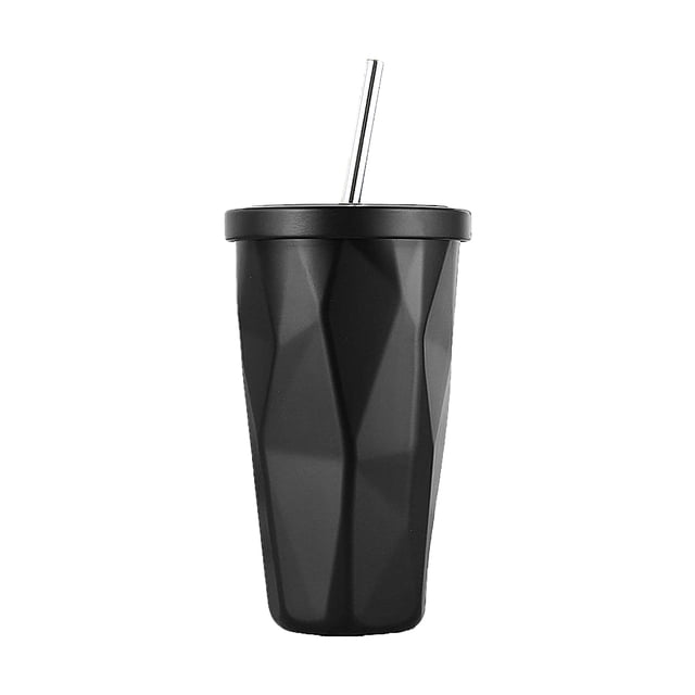 Yuarrent Taza de agua con botellas de paja para niños y adultos, tetera de viaje para senderismo, taza de café y bebida de acero inoxidable, vajilla Utensilios de cocina Negro Yuarrent HA066249-07