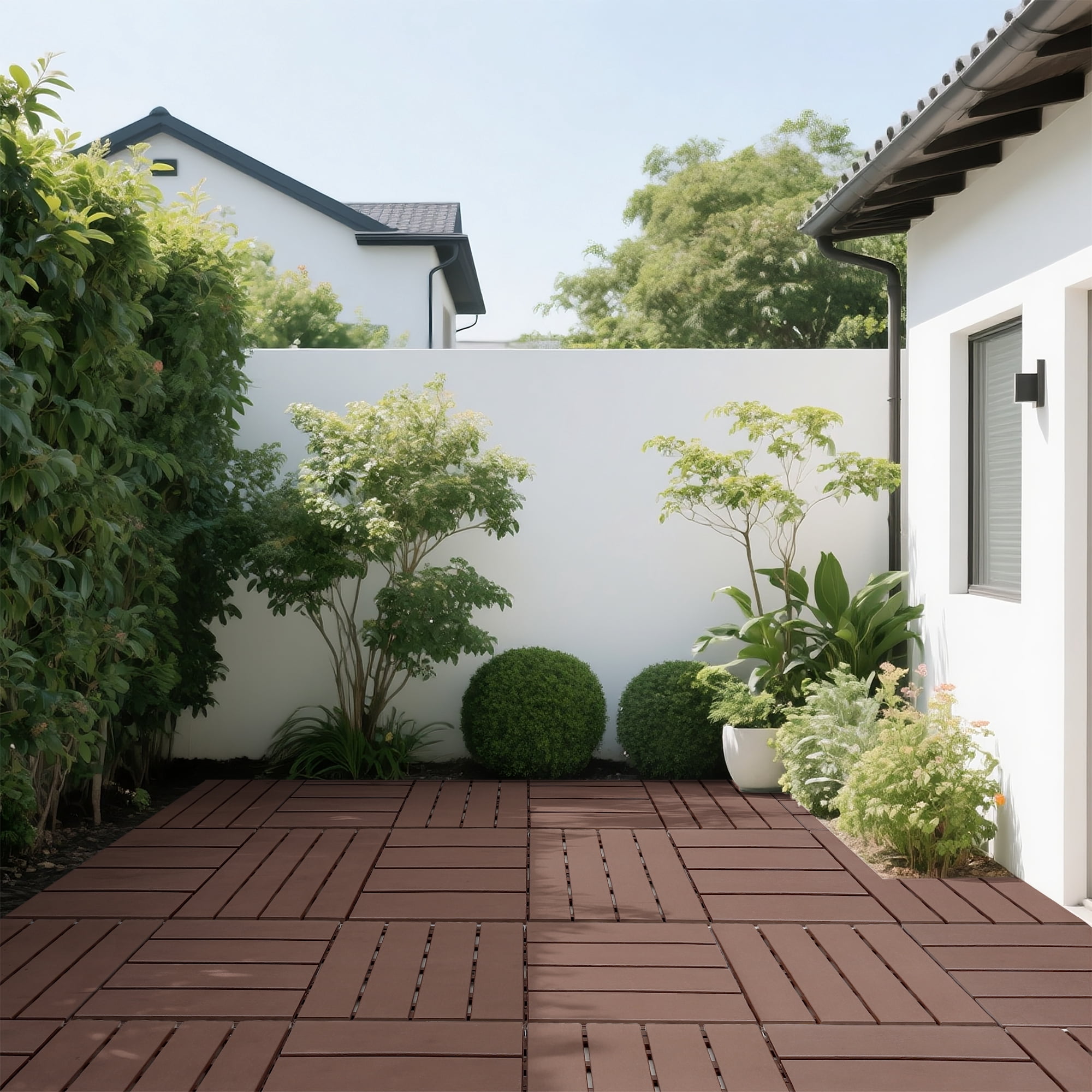 44 PCS Brown Plastic Interlocking Decking Tiles 12"x12" Waterproof All-Weather Floor Tiles for Terrace Backyard Pool Deck Courtyard Balcony Bathroom Indoor Outdoor