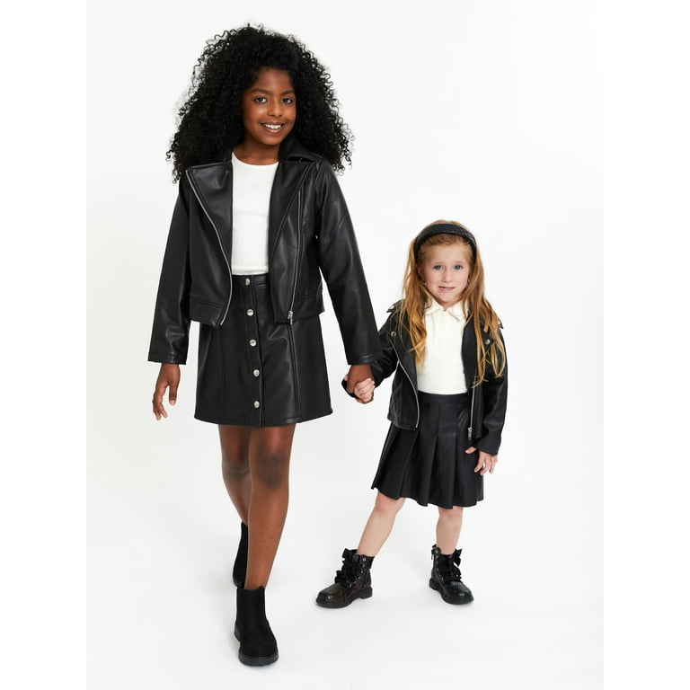 Wonder Nation Girls Long Sleeve Faux Leather Moto Jacket Sizes 4