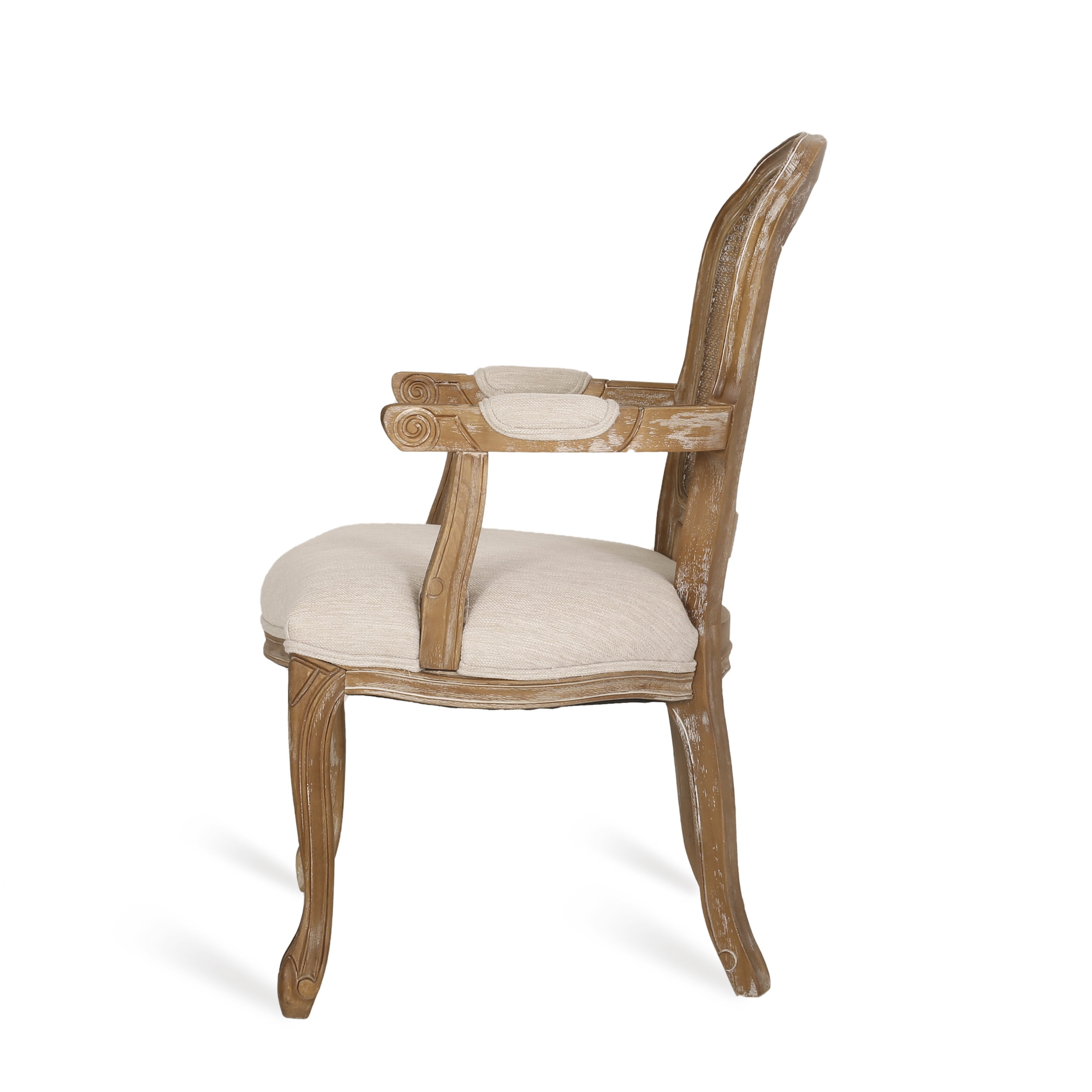 Noble House McKone French Wood and Cane Upholstered Dining Chair, Set of 4, Beige