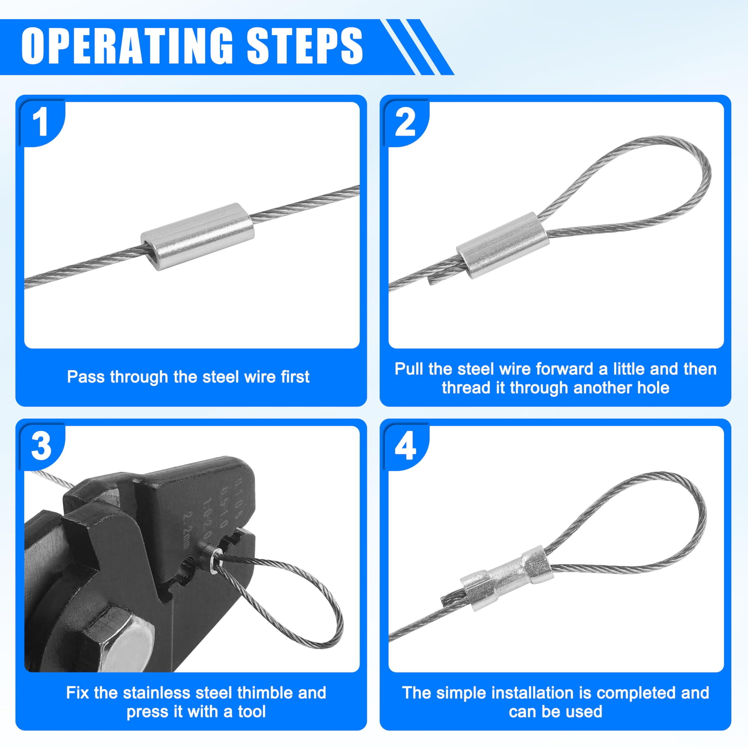 Wire Rope Crimping Tool with Cutter + 500pcs Crimp Sleeves Set Effort-Saving Fishing Crimping Pliers Stainless Steel Fishing Wire Crimper Tool, 4 Size Crimp Sleeves Fishing Tackle Pliers