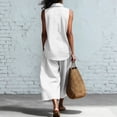 thumbnail image 5 of Lumtrix Womens Lounge Cotton Linen Two Piece Outfits Spring Summer Oversized Sleeveless Tops And Wide Leg Capris Suits Sets White XL, 5 of 5