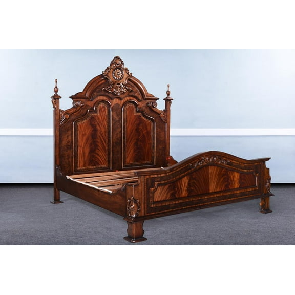 Victorian Style Mahogany Queen Bed with Burl Inlay