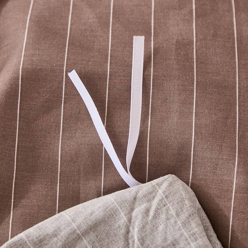 Brown Pinstripe Duvet Cover Set King Size, 100% Cotton Duvet Cover Set with 2 Pillowcases, Soft and Breathable natural cotton bedding Set for All Seasons