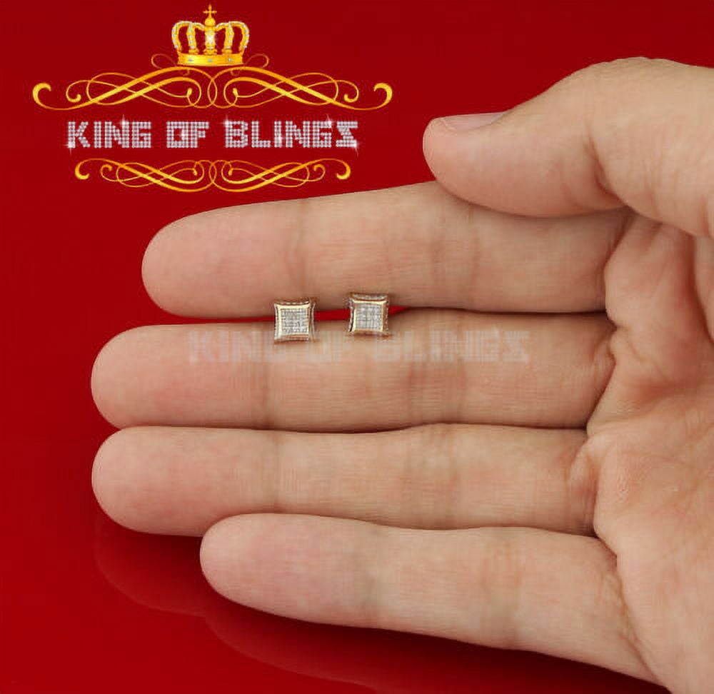 King of Bling's 10K Yellow Gold with Real 0.05CT Diamond Men's /Womens Square Stud Earring