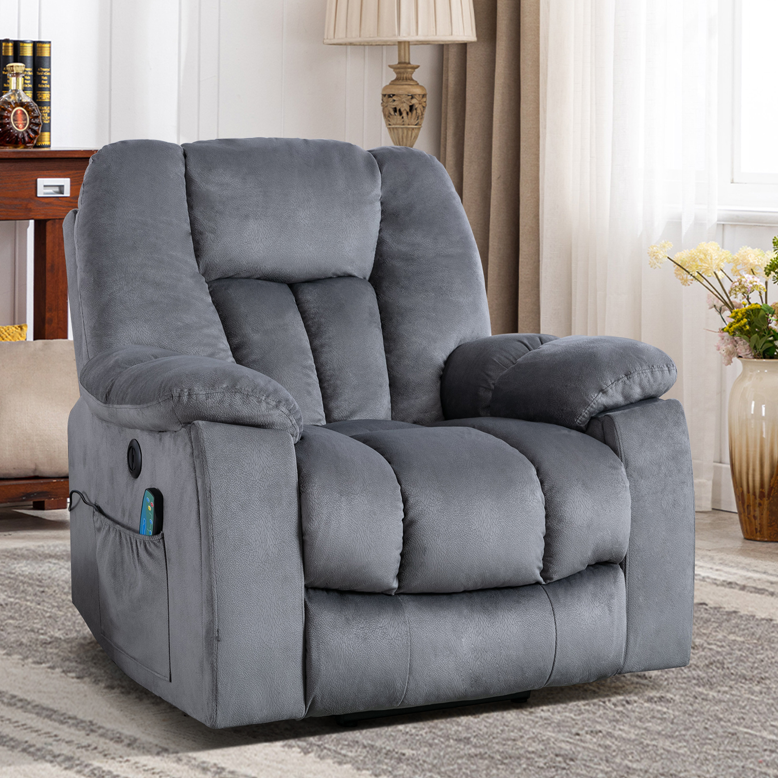 BonzyHome Large Lift Recliner with Massage and Heat, Oversized Wide , Chenille Gray - image 4 of 10