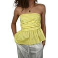 thumbnail image 1 of Gupgi Women Peplum Tube Top Solid Color Strapless Ruffle Bandeau Shirts Off Shoulder Ruched Tops, 1 of 8