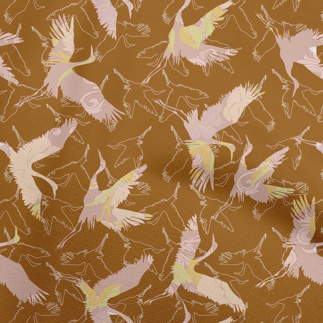oneOone Polyester Spandex Rust Brown Fabric Asian Japanese Bird Craft Projects Decor Fabric Printed By The Yard 56 Inch Wide