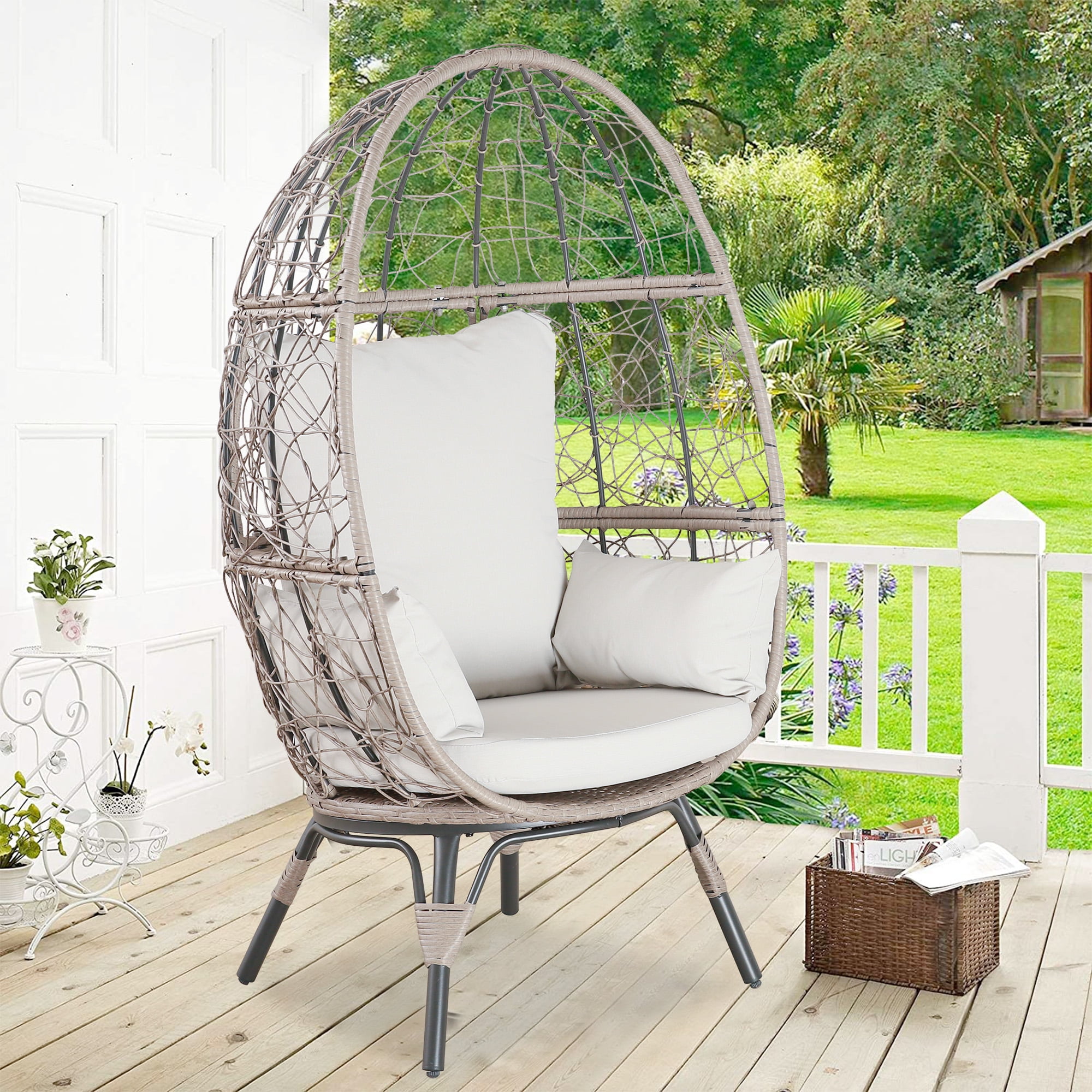 Ulax Furniture Outdoor Allweather Wicker Egg Chair Indoor Rattan Tear