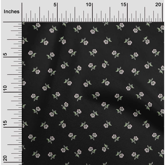 oneOone Cotton Jersey Black Fabric Leaves & Flower Floral Quilting Supplies Print Sewing Fabric By The Yard 58 Inch Wide