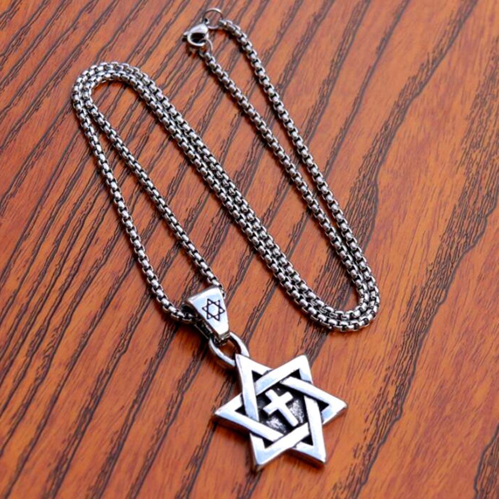 Stainless Steel Star Cross Pendant & Necklace Gold Color Women/Men Chain Israel Jewish Jewelry For Men B6C3 - image 5 of 9