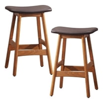 Pemberly Row 25.25" Mid-Century Wood Counter Stool in Brown (Set of 2)