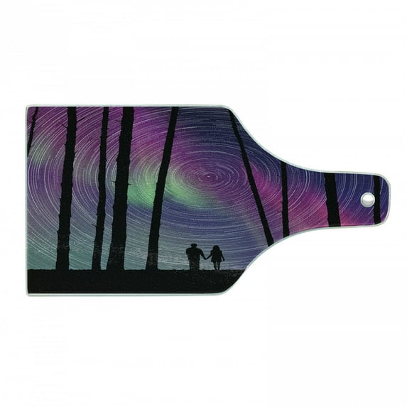 Abstract Woman Cutting Board, Cosmic Night Scene in the Forest with a Couple Holding Hands, Decorative Tempered Glass Cutting and Serving Board, in 3 Sizes, by Ambesonne