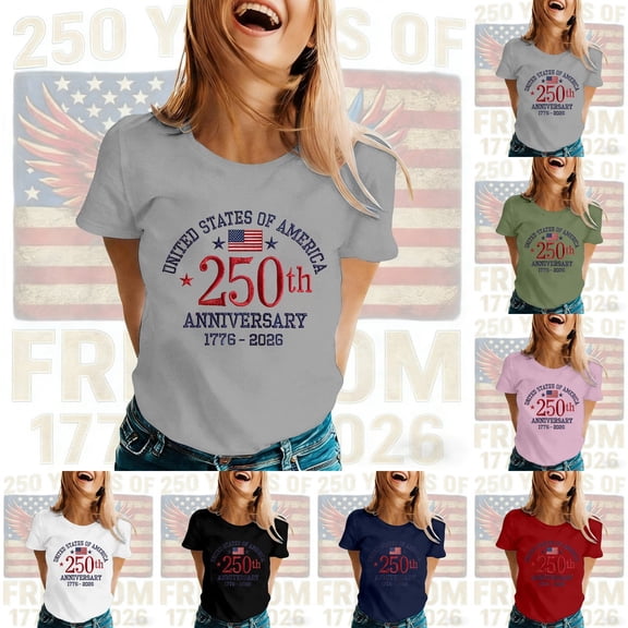 ibiyuan Usa 250th Anniversary Shirt T Shirts for Women Crew Neck 250 Anniversary Usa Holiday Short Sleeve Independence Day Funny Shirts Womens Holiday Tops