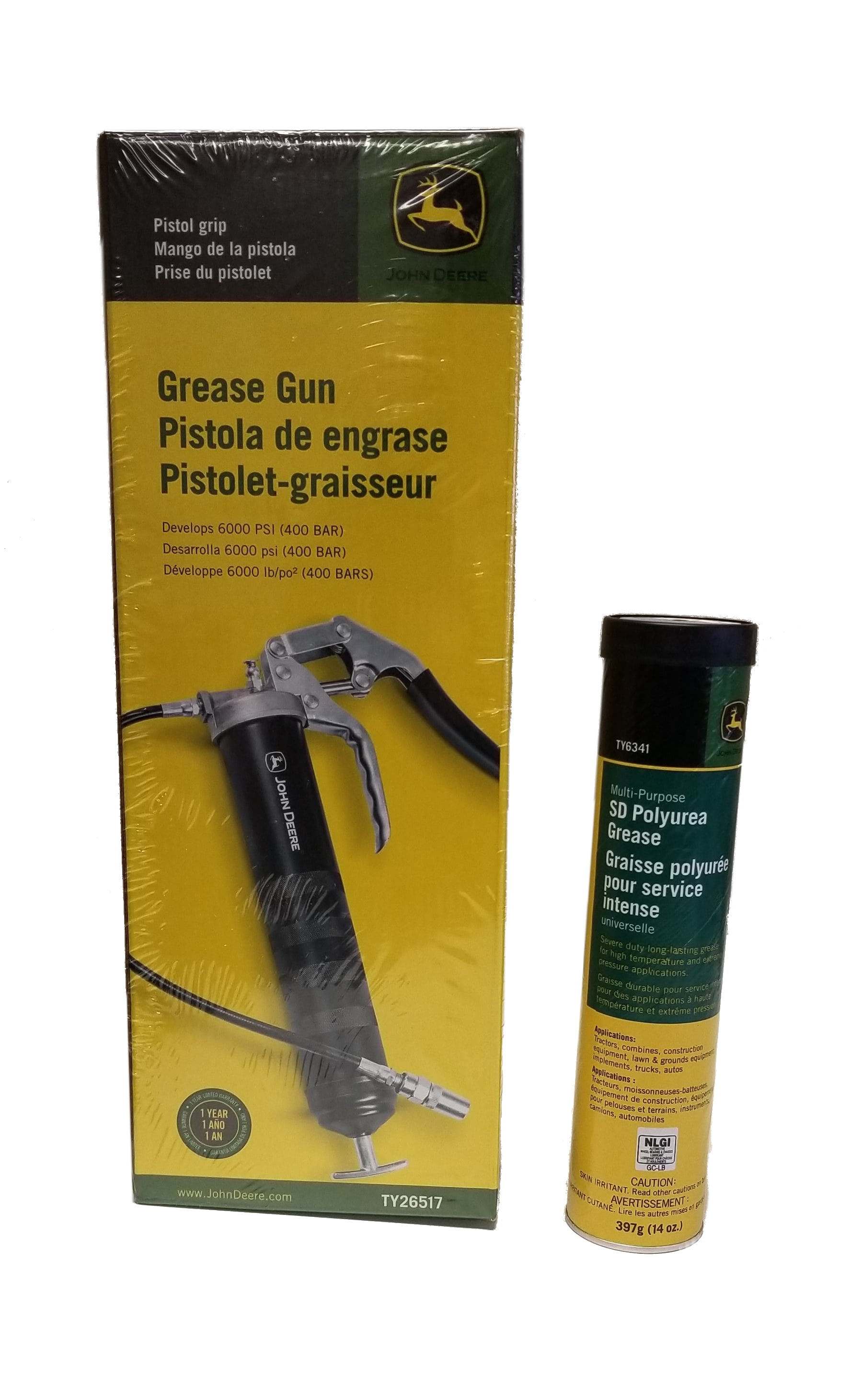 John Deere Pistol Grip Grease Gun with MultiPurpose SD Polyurea Grease